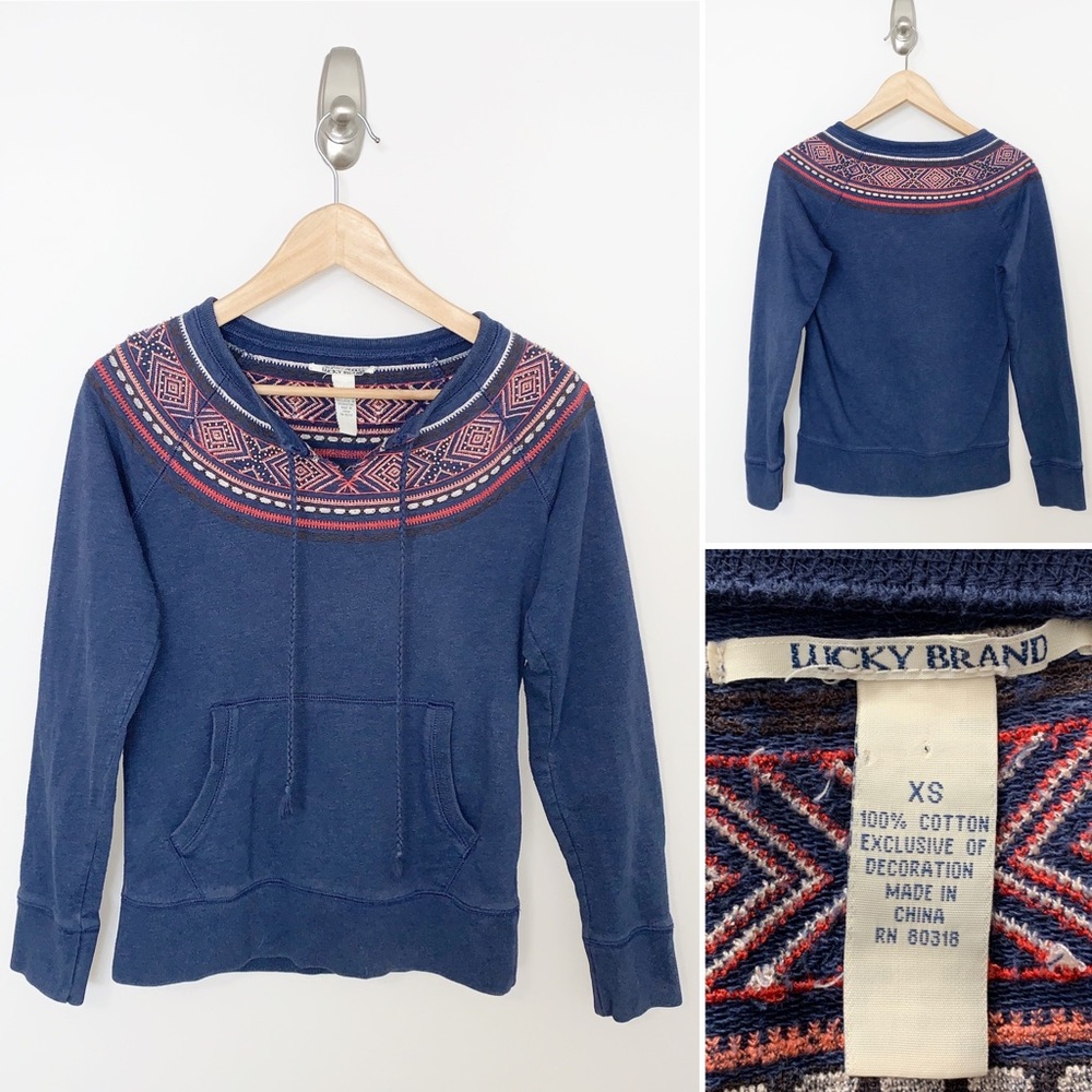 Lucky Brand Embroidered Crew Pouch Sweatshirt - XS